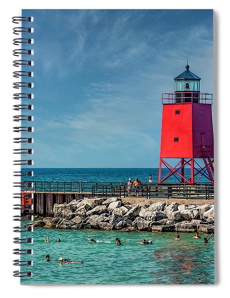 Lighthouse Spiral Notebook featuring the photograph Charlevoix South Pier by Nick Zelinsky Jr