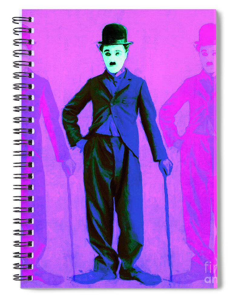 Wingsdomain Spiral Notebook featuring the mixed media Charlie Chaplin The Tramp Three 20130216m108-z by Wingsdomain Art and Photography