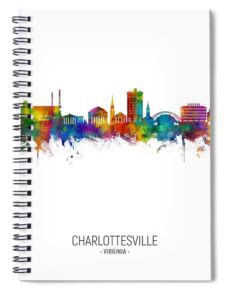 Charlottesville Spiral Notebook featuring the digital art Charlottesville Virginia Skyline #67 by Michael Tompsett