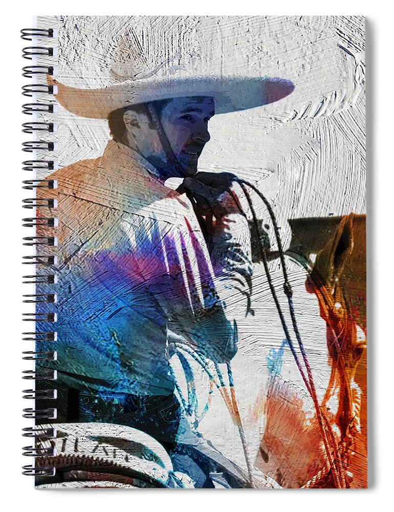 Jarabe Tapatio Spiral Notebook featuring the mixed media Charro Playing Chinstrap by J U A N - O A X A C A