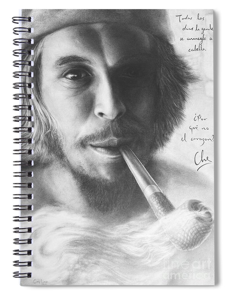 Portrait Spiral Notebook featuring the drawing Che by Cory Lind