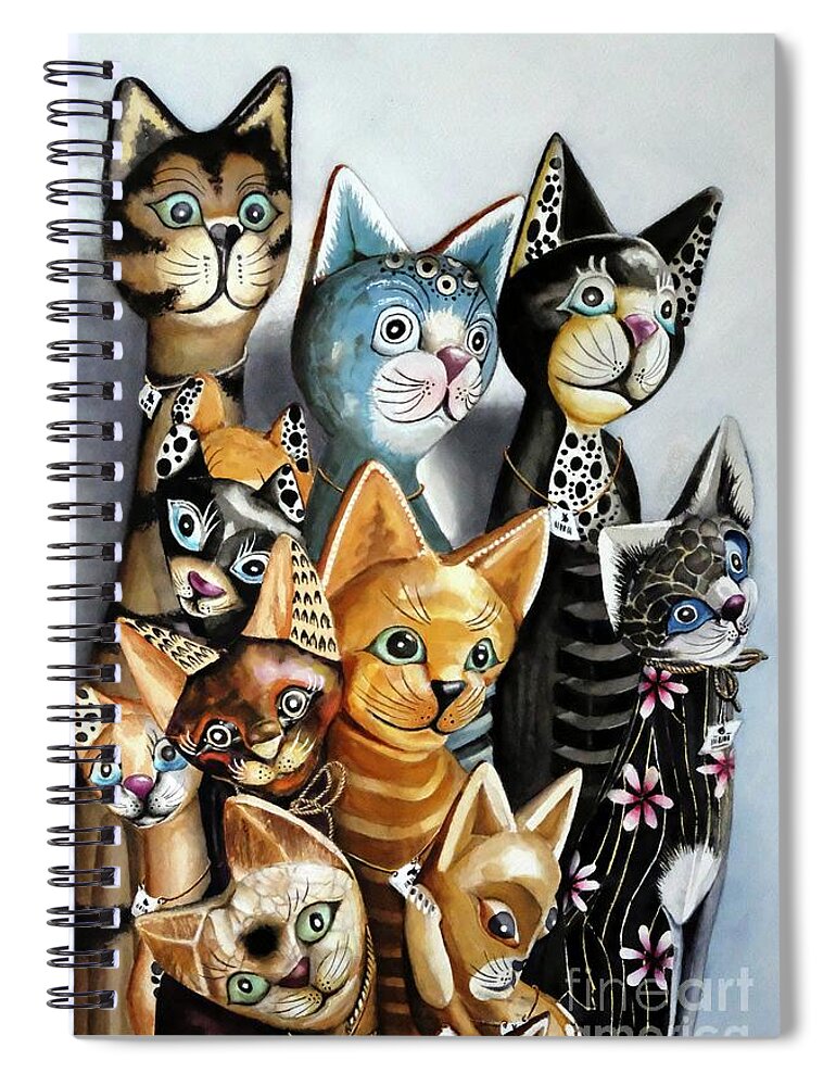 Cat Spiral Notebook featuring the painting Cheaper by the Dozen by Jeanette Ferguson