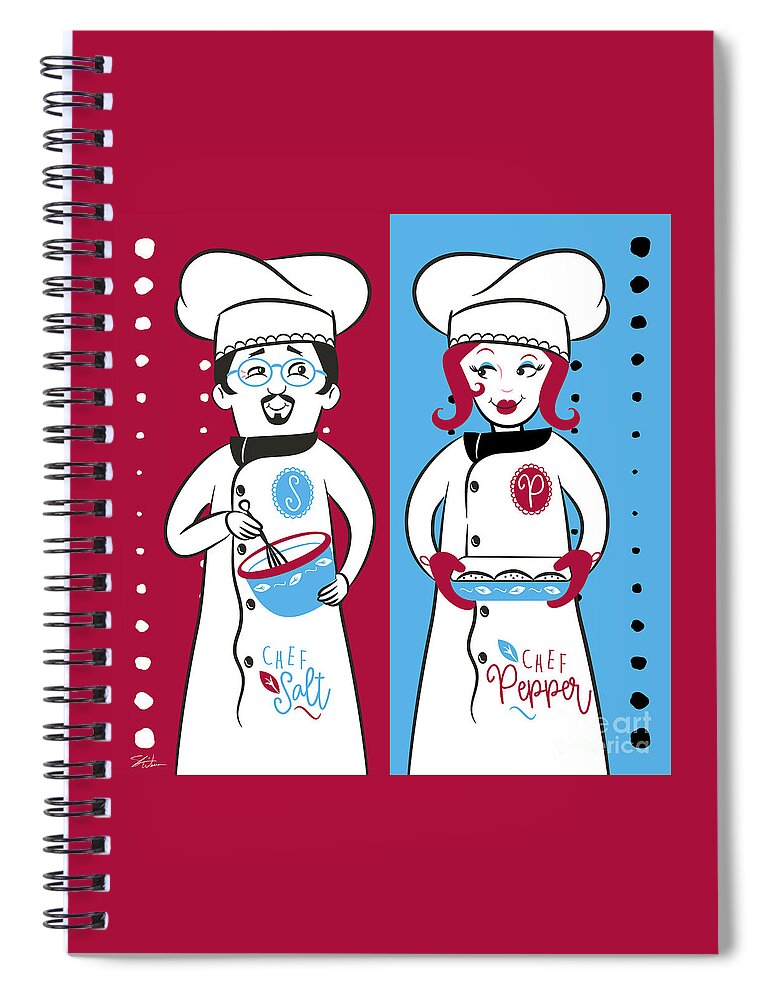Chef Spiral Notebook featuring the mixed media Chefs Salt and Pepper by Shari Warren