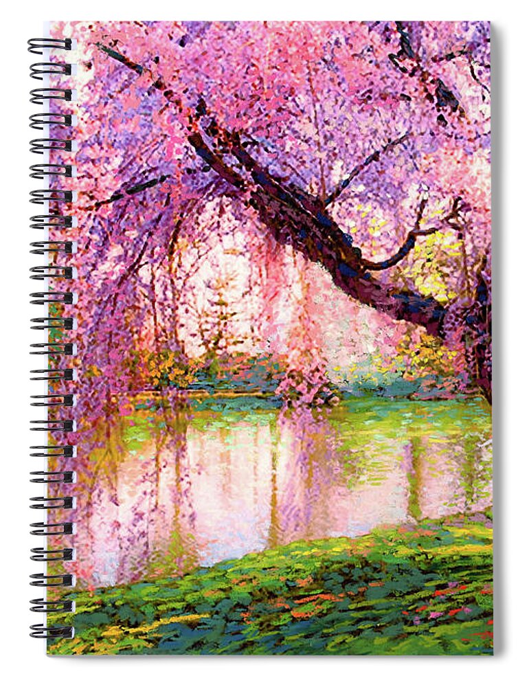 Landscape Spiral Notebook featuring the painting Cherry Blossom Beauty by Jane Small