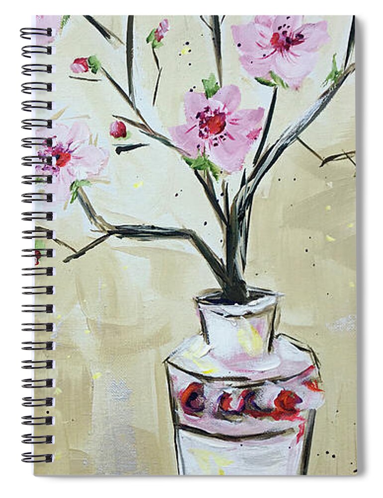 Cherry Blossoms Spiral Notebook featuring the painting Cherry Blossom Stems by Roxy Rich