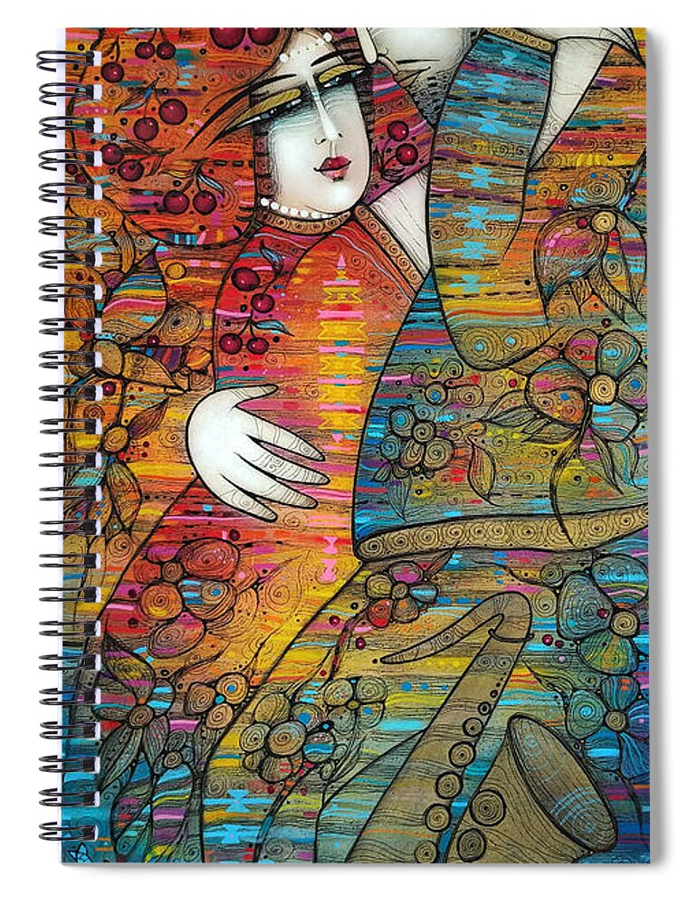 Albena Spiral Notebook featuring the painting Cherry Tango by Albena Vatcheva