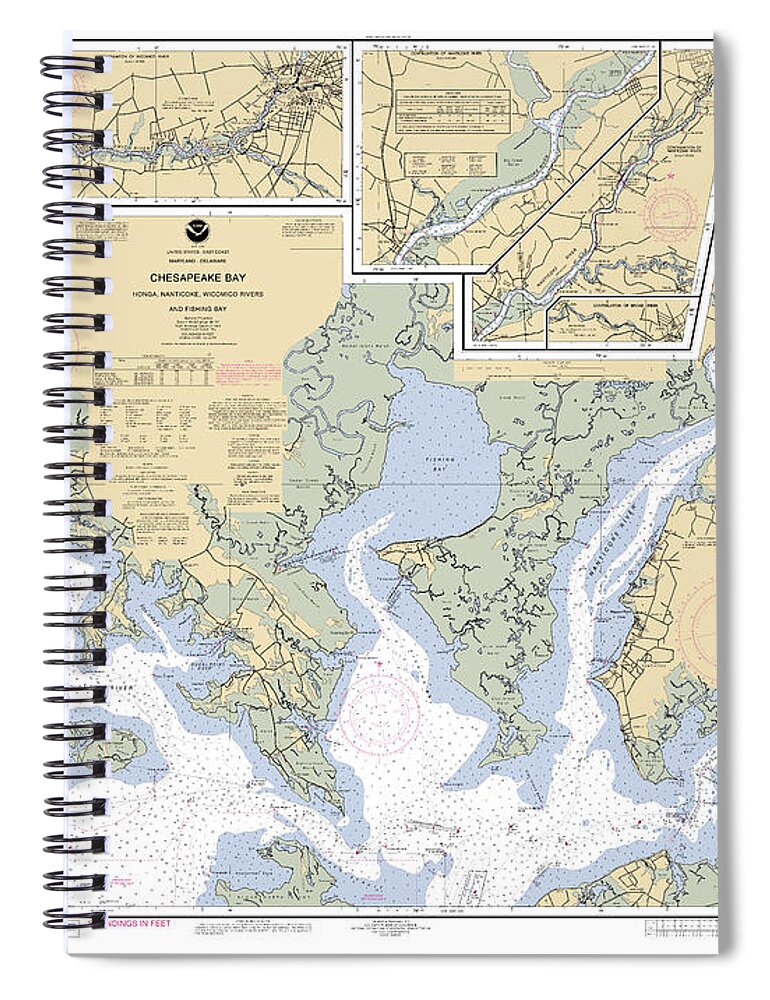 Chesapeake Bay Honga Spiral Notebook featuring the digital art Chesapeake Bay Honga, Nanticoke, Wicomico Rivers and Fishing Bay, NOAA Chart 12261 by Nautical Chartworks