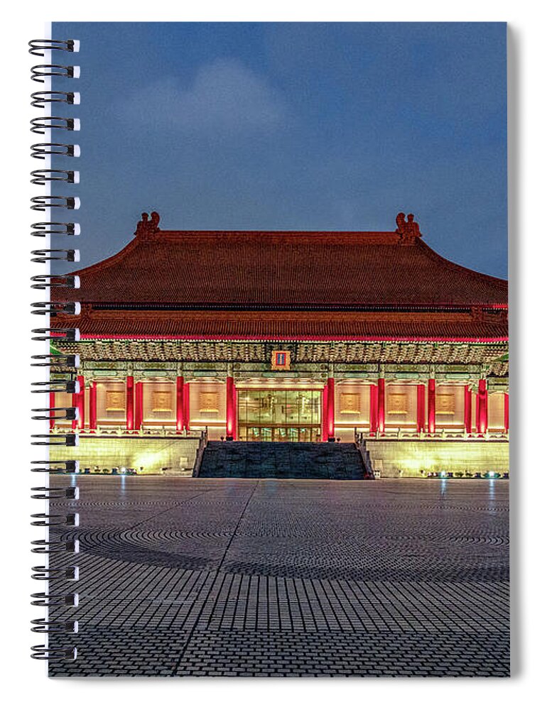 Chiang Spiral Notebook featuring the photograph Chiang Kai-shek Memorial Hall at Night by Traveler's Pics