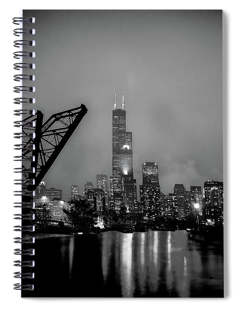 Chicago Spiral Notebook featuring the photograph Chicago at night by Jim Signorelli