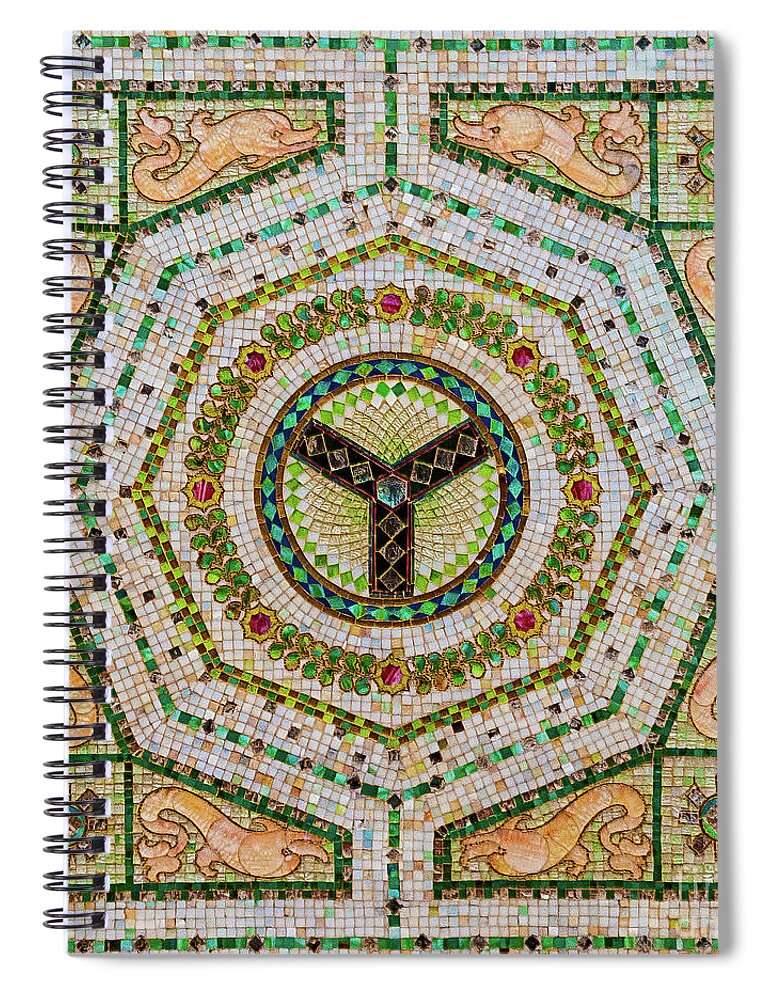 Art Spiral Notebook featuring the photograph Chicago Cultural Center Ceiling with Y Symbol in Mosaic by David Levin