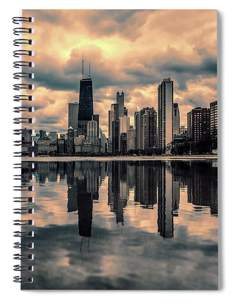 Chicago Sunset Spiral Notebook featuring the photograph Chicago Gold Coast Skyline Sunset by Gigi Ebert