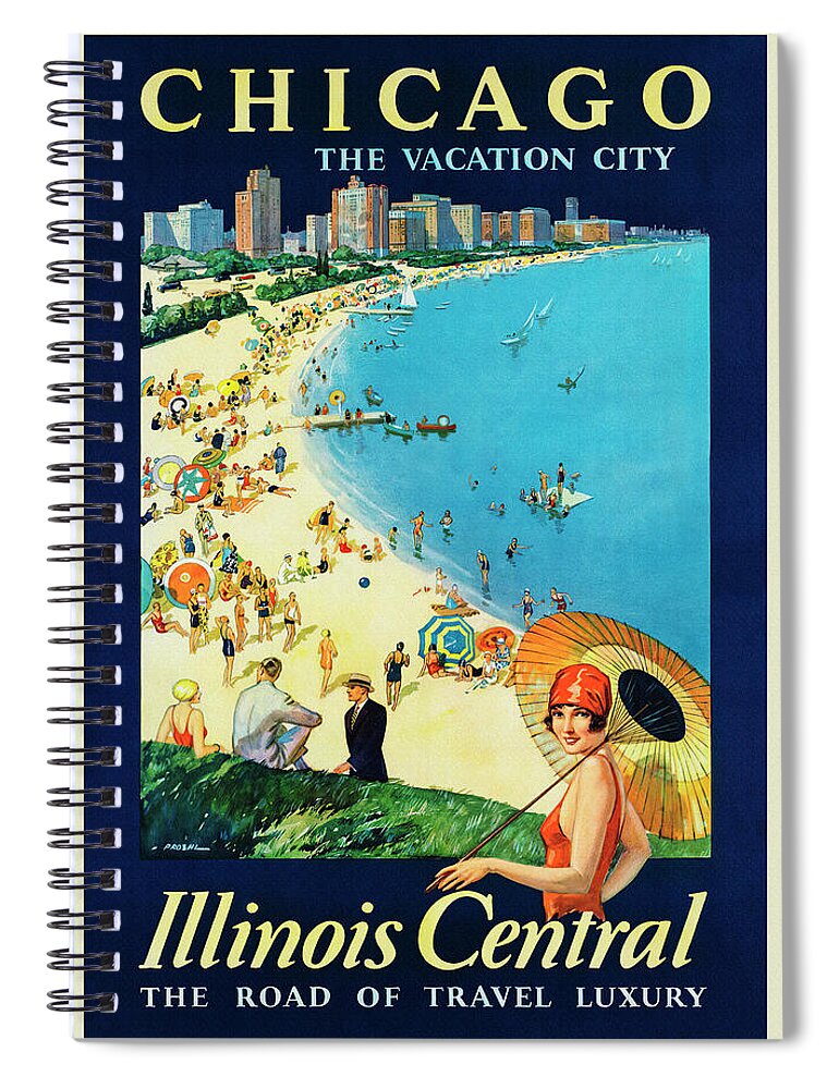 Chicago Spiral Notebook featuring the photograph Chicago Illinois Vintage Retro Travel Poster by Carol Japp