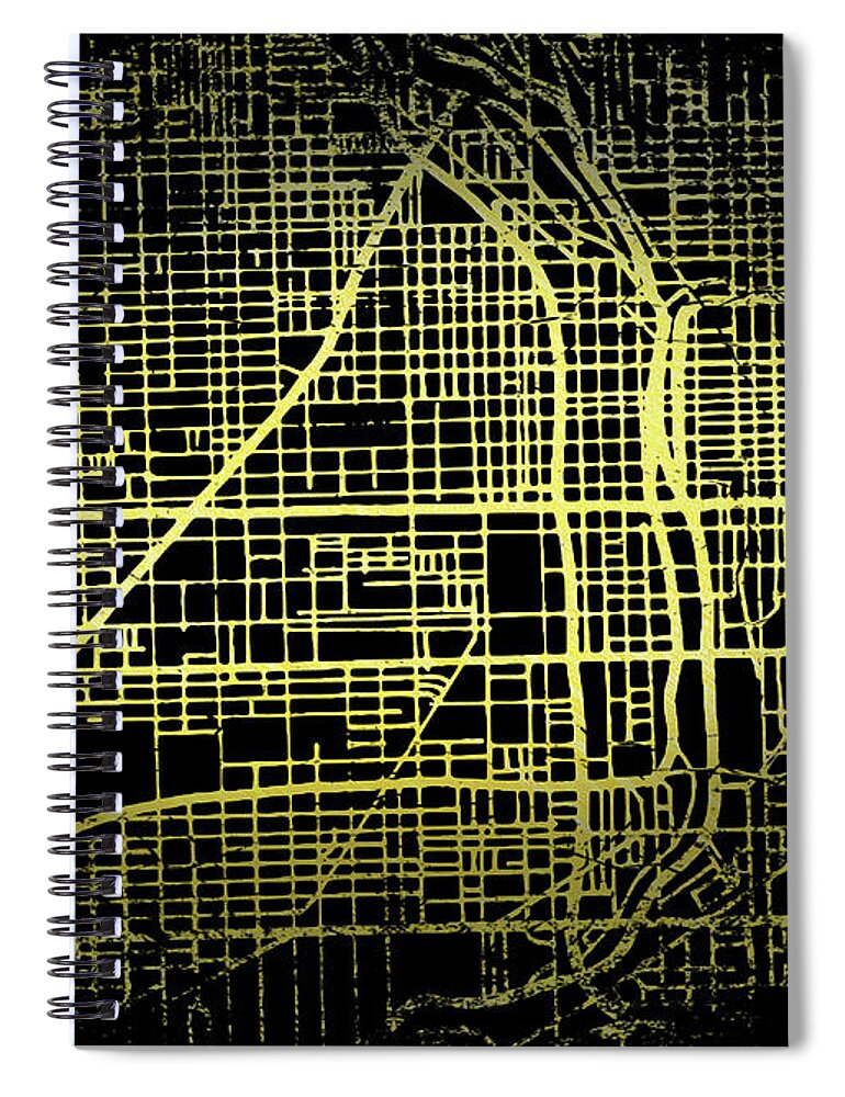 Map Spiral Notebook featuring the digital art Chicago Map in Gold and Black by Sambel Pedes