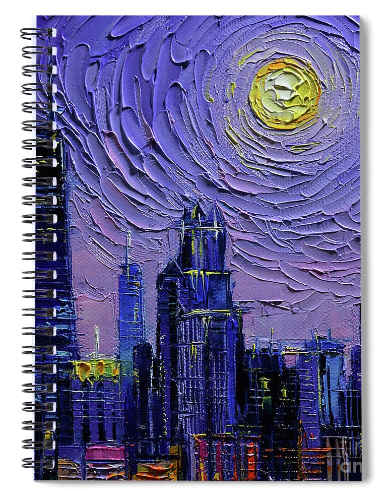 Chicago Skyline Spiral Notebook featuring the painting Chicago Skyline Commissioned oil painting Mona Edulesco by Mona Edulesco