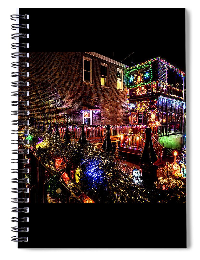 Chicago Spiral Notebook featuring the photograph Chicago yard ablaze in xmas lights by Sven Brogren