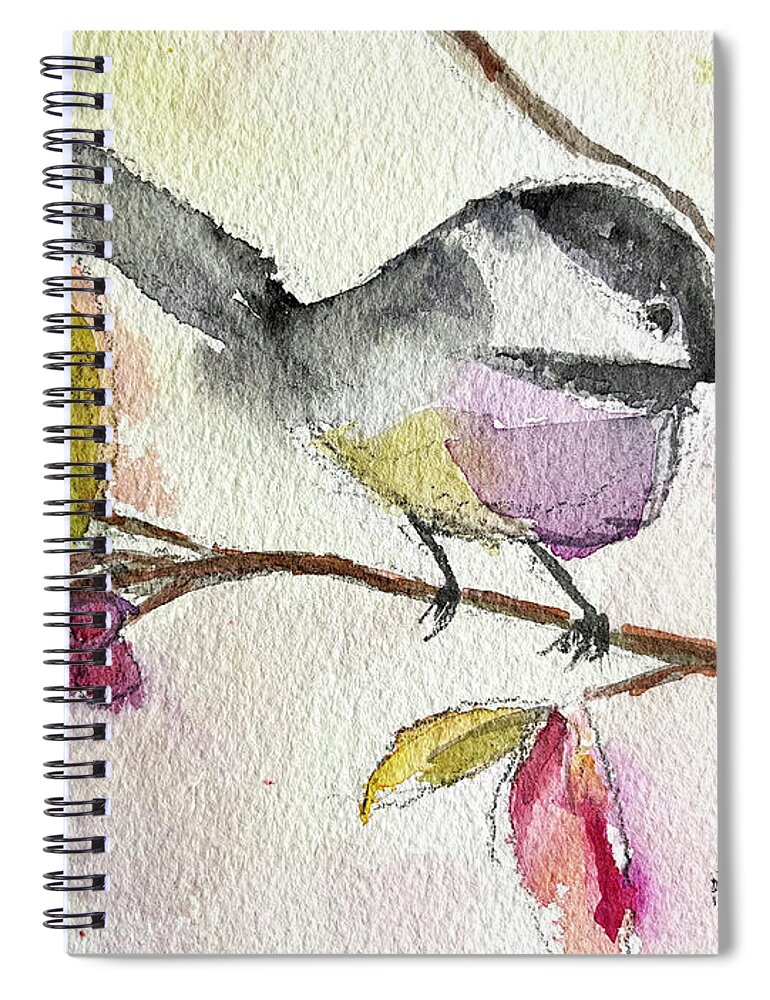 Watercolor Chickadee Spiral Notebook featuring the painting Chickadee perched in a Tree by Roxy Rich