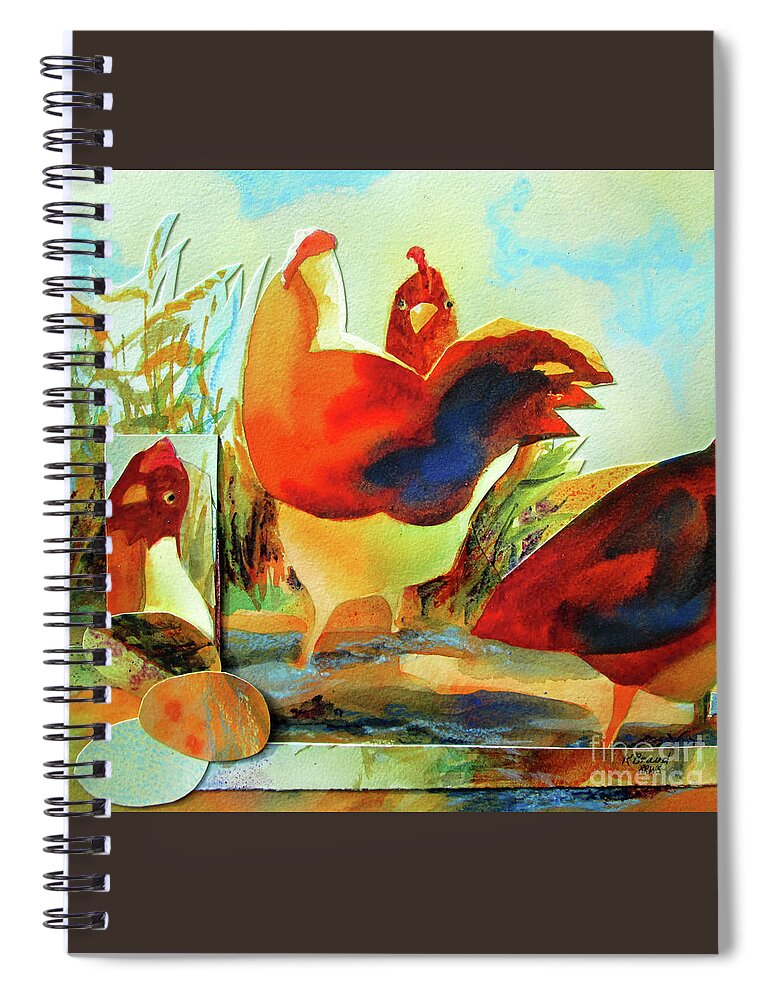 Chickens Spiral Notebook featuring the painting Chicken Puzzler by Kathy Braud