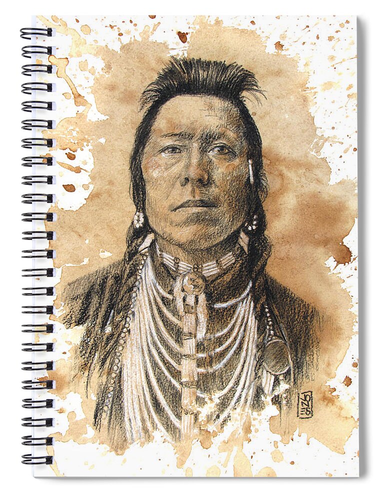 Native American Spiral Notebook featuring the drawing Chief Thundercloud - Blackfoot by Debra Jones