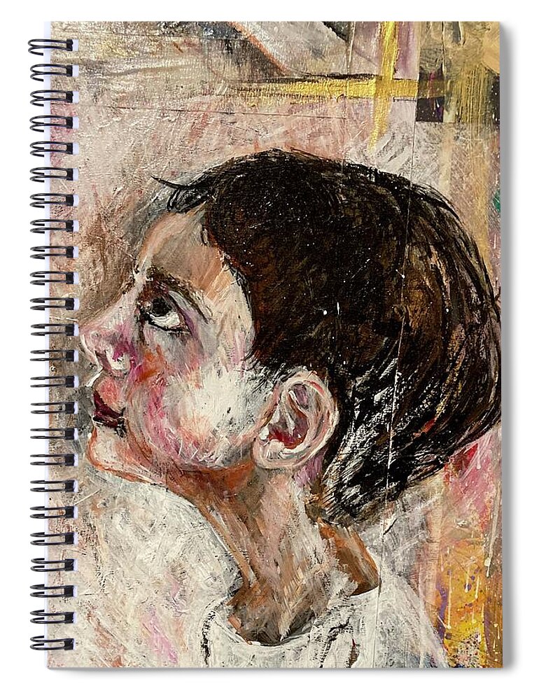 Child Spiral Notebook featuring the painting Child looking up by David Euler