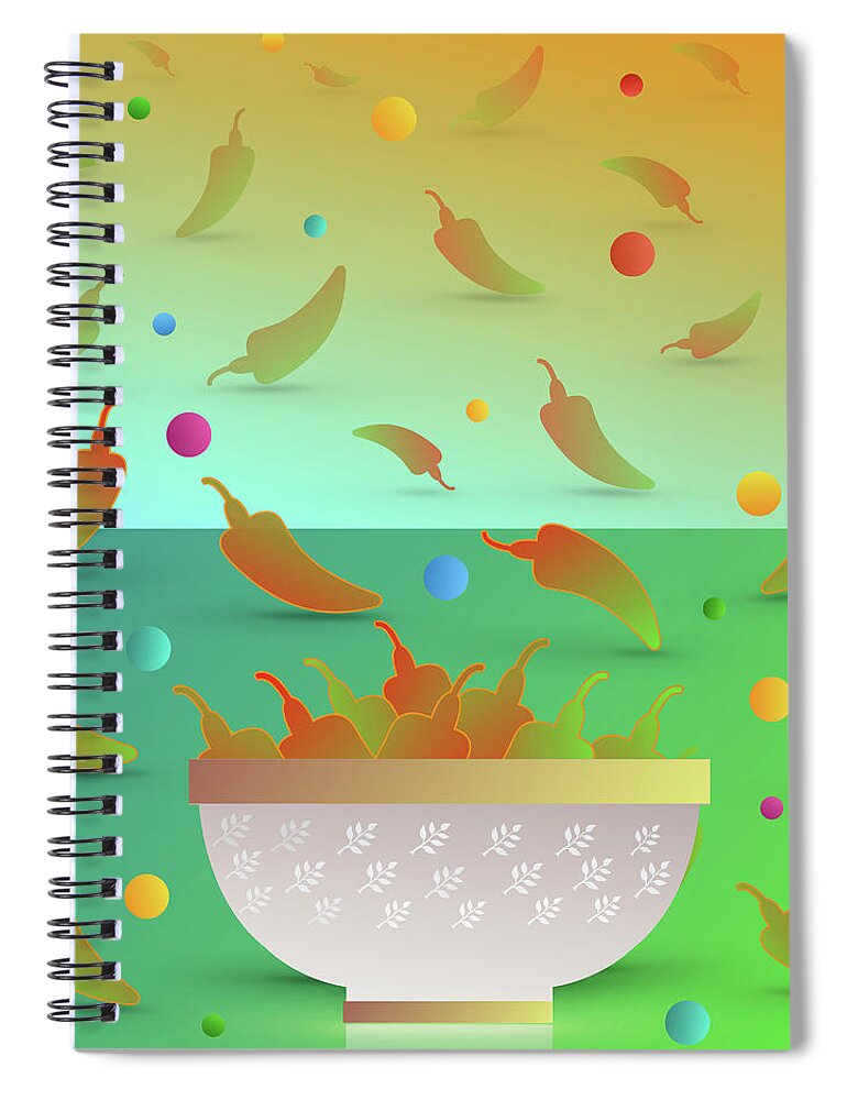Chilies Spiral Notebook featuring the digital art Chilies by Steve Hayhurst
