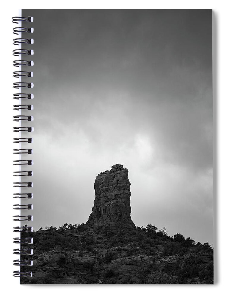 Altitude Spiral Notebook featuring the photograph Chimney Rock Sedona AZ IV BW by David Gordon