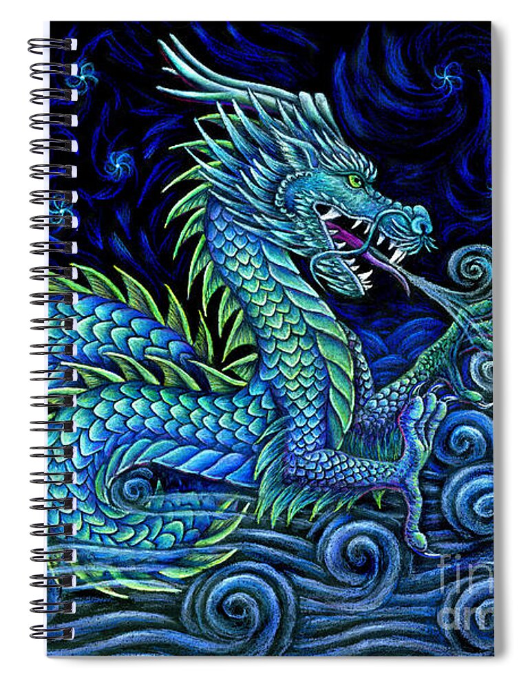 Chinese Dragon Spiral Notebook featuring the drawing Chinese Azure Dragon by Rebecca Wang