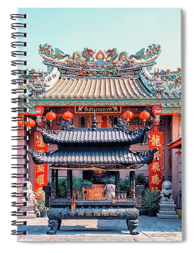 Architecture Spiral Notebook featuring the photograph Chinese Temple by Manjik Pictures