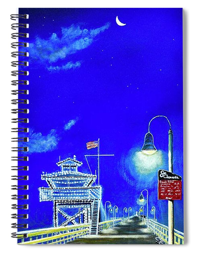 Pier Spiral Notebook featuring the painting Christmas at San Clemente by Mary Scott