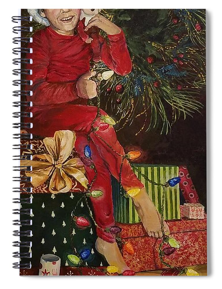 Christmas Spiral Notebook featuring the painting Christmas elves by Merana Cadorette