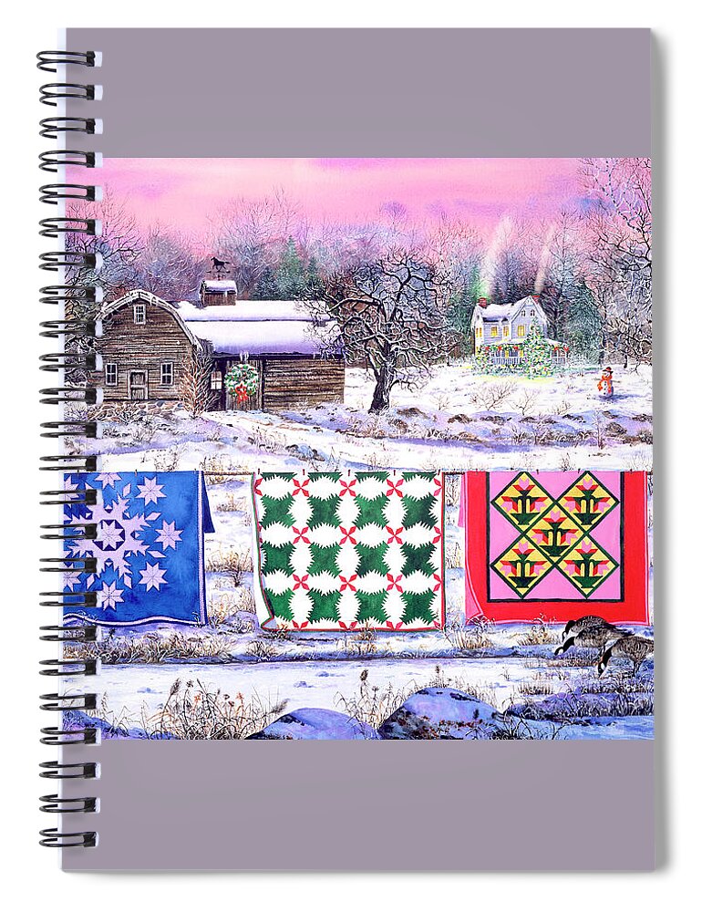 Christmas Spiral Notebook featuring the painting Christmas Eve Quilts by Diane Phalen