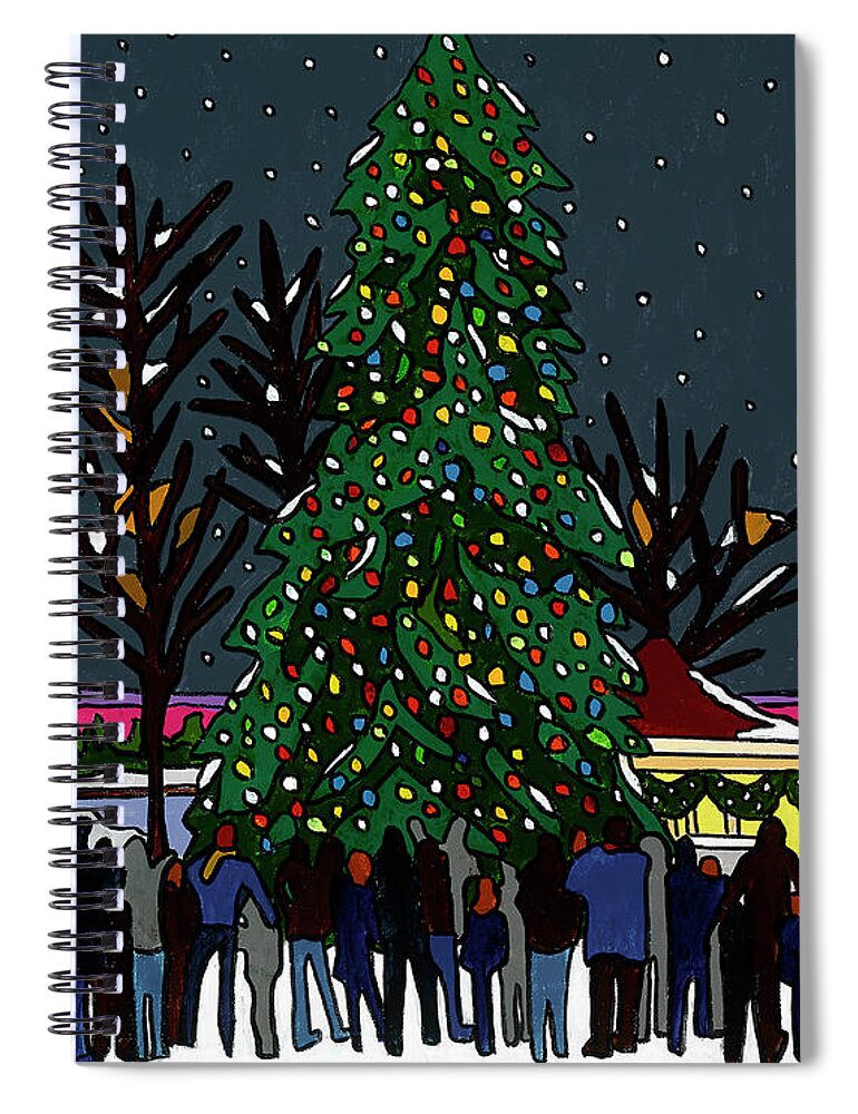 Christmas Valley Stream Tree Hendrickson Park Lake Central High School Spiral Notebook featuring the painting Christmas in Hendrickson Park by Mike Stanko