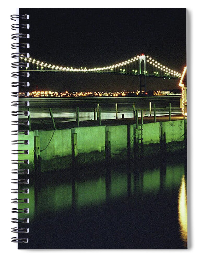 Newport Bridge Spiral Notebook featuring the photograph Christmas on the Bay by Jim Feldman