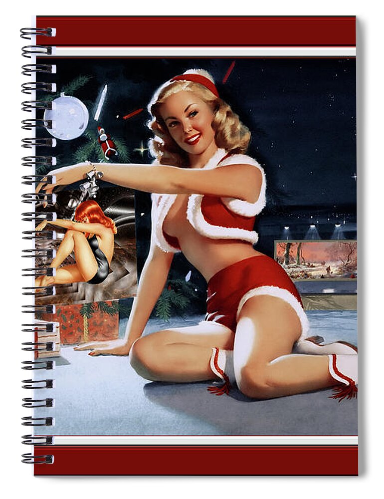 Christmas Pinup Spiral Notebook featuring the painting Christmas Pinup by Bill Medcalf Art Old Masters Xzendor7 Reproductions by Rolando Burbon