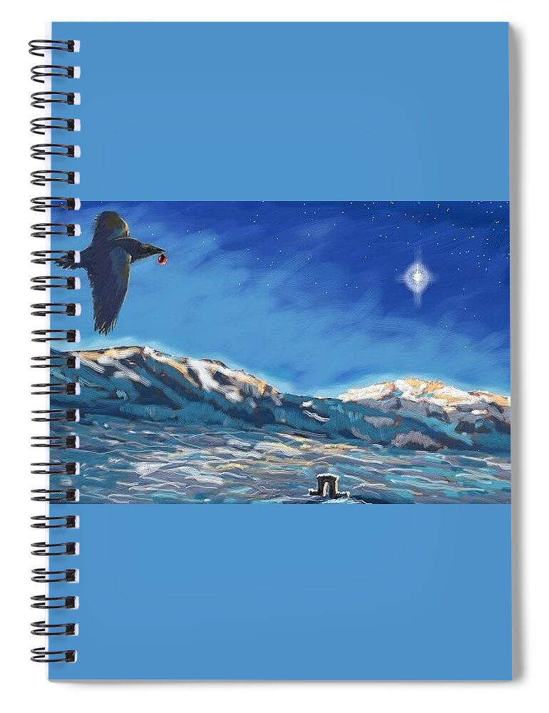 Yellowstone Spiral Notebook featuring the digital art Christmas Raven by Les Herman