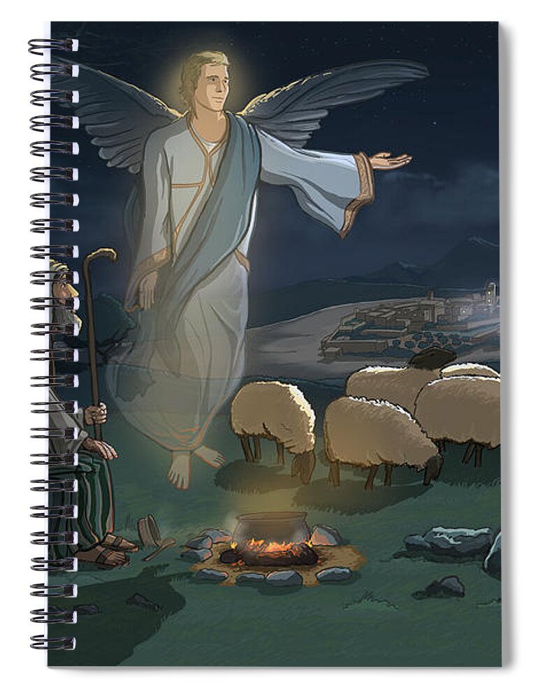 Christmas Spiral Notebook featuring the digital art Christmas Shepherds and Angel by Emerson Design