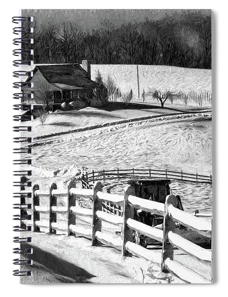 North Carolina Spiral Notebook featuring the photograph Christmas Tree Ranch in Snow bw by Dan Carmichael