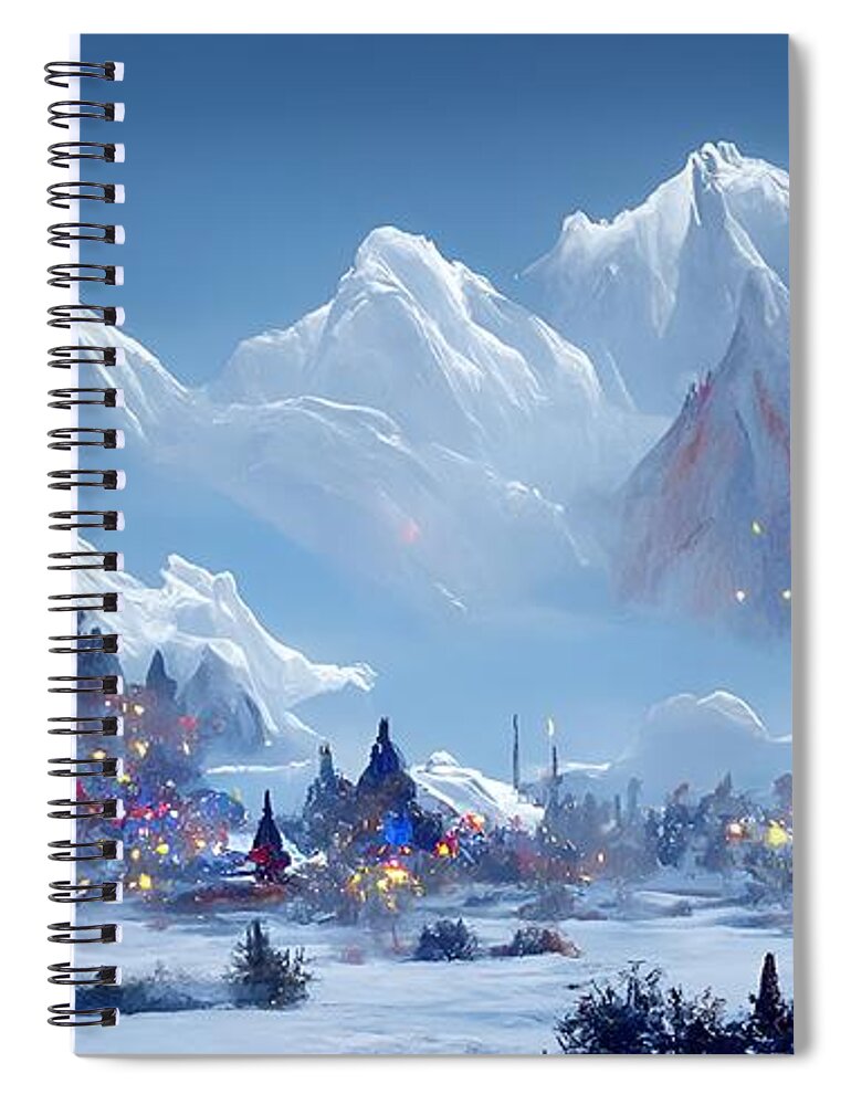 Digital Valley Peaks Snow Town Village Spiral Notebook featuring the digital art Christmas Valley by Beverly Read