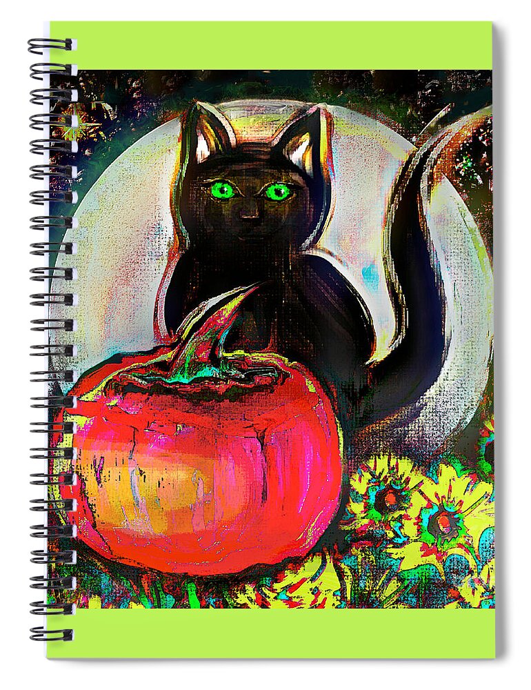 Halloween Spiral Notebook featuring the digital art Halloween Garden in Chrysanthemums by BelleAme Sommers