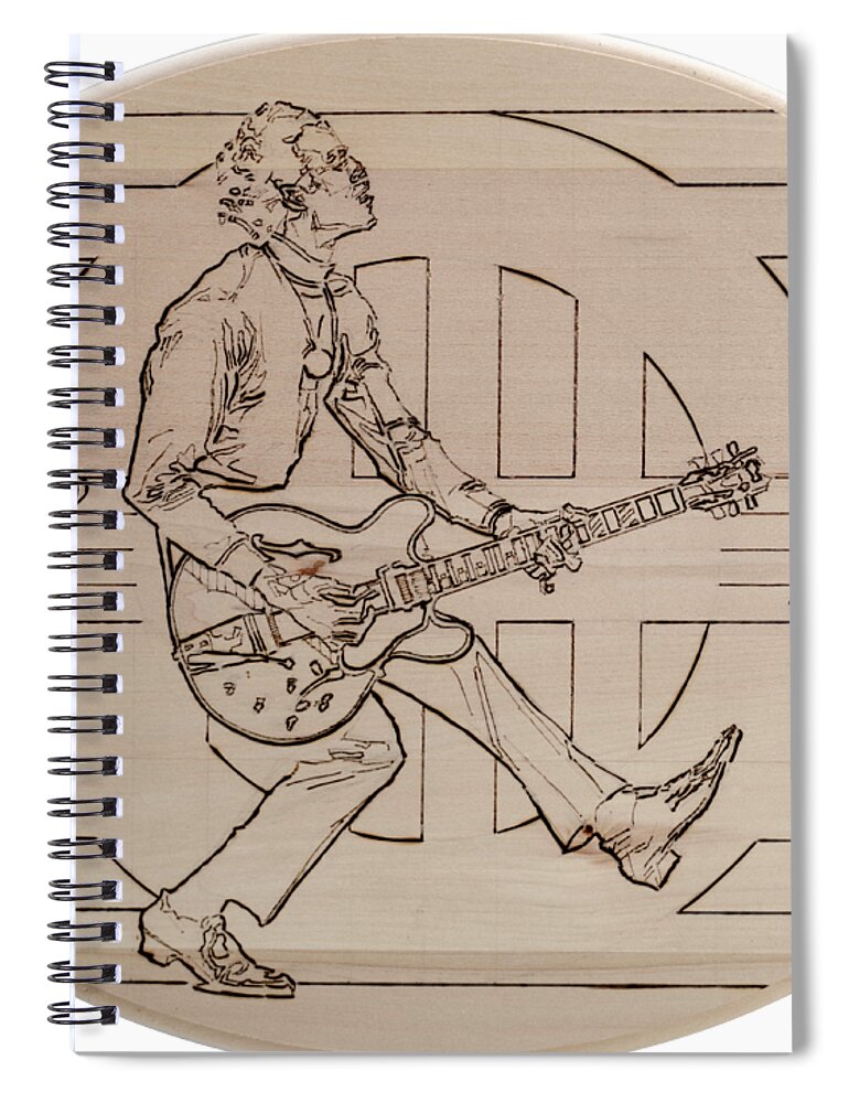 Pyrography Spiral Notebook featuring the pyrography Chuck Berry - Viva Viva Rock 'N' Roll by Sean Connolly