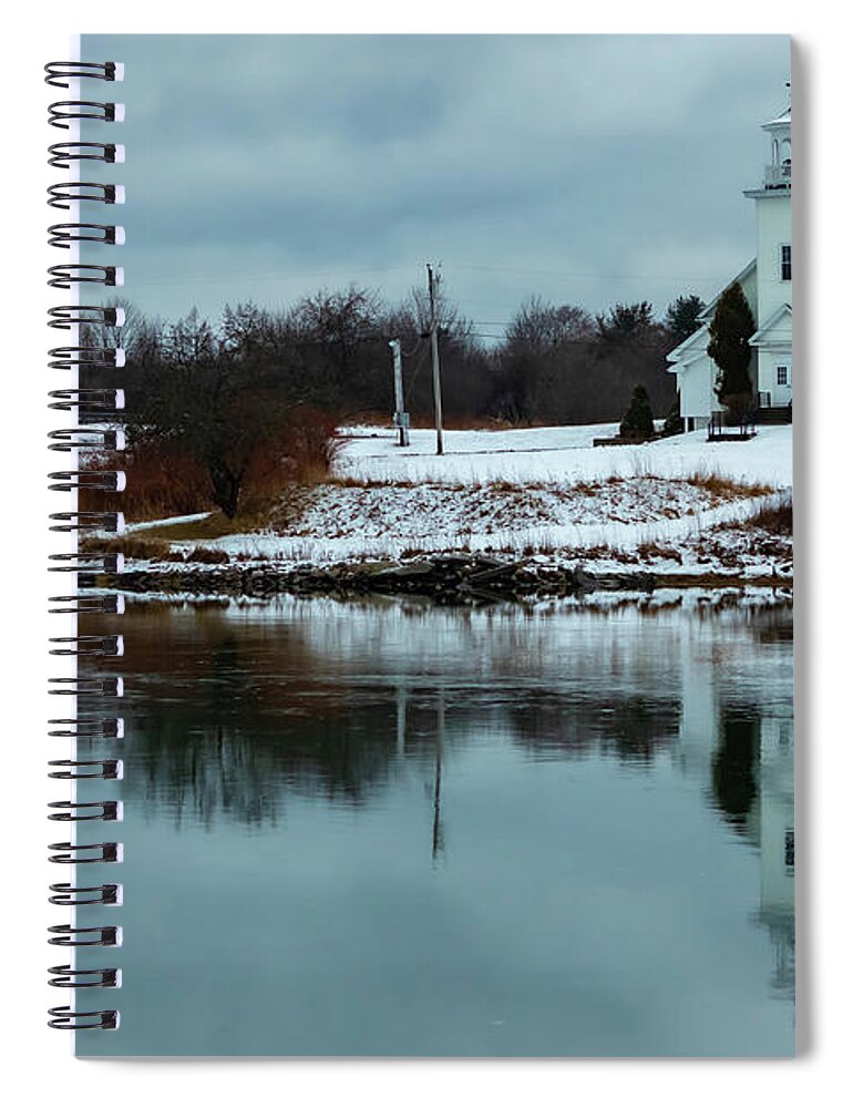 Church Spiral Notebook featuring the photograph Church reflection in Maine by George Kenhan