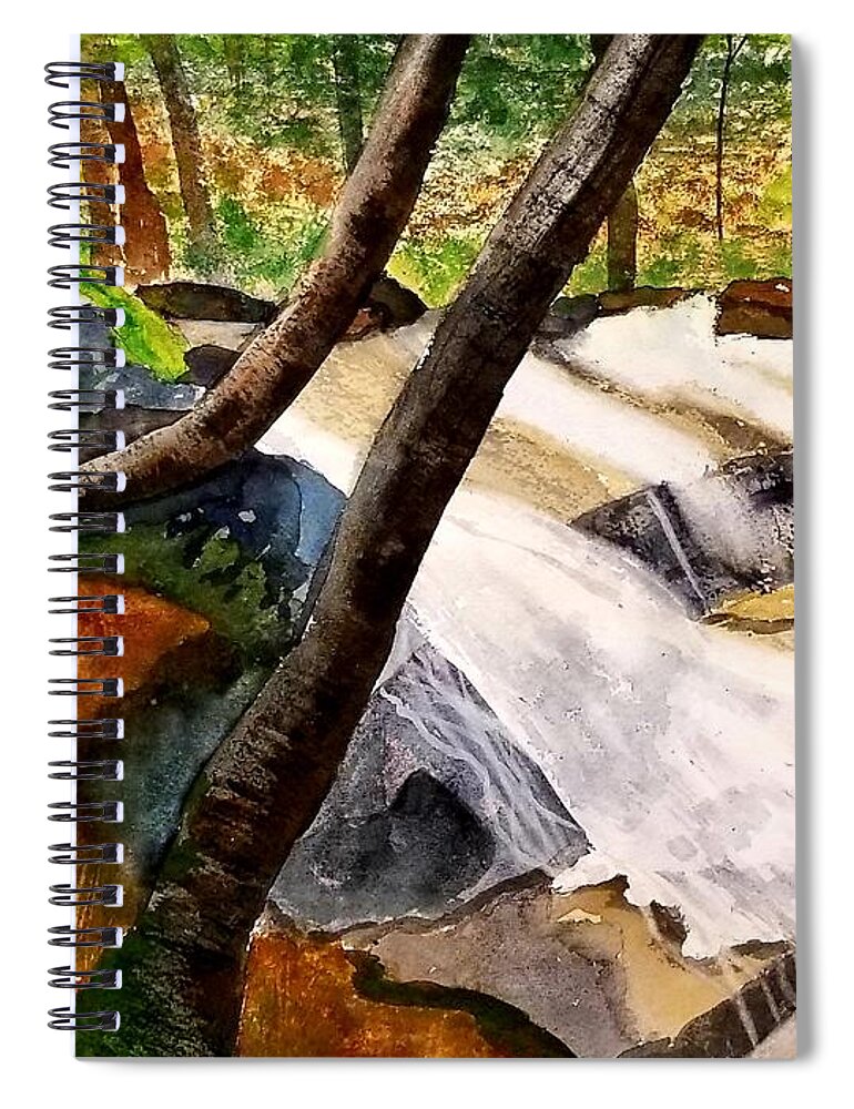 Waterfall Spiral Notebook featuring the painting Cindys' Waterfall by Ann Frederick
