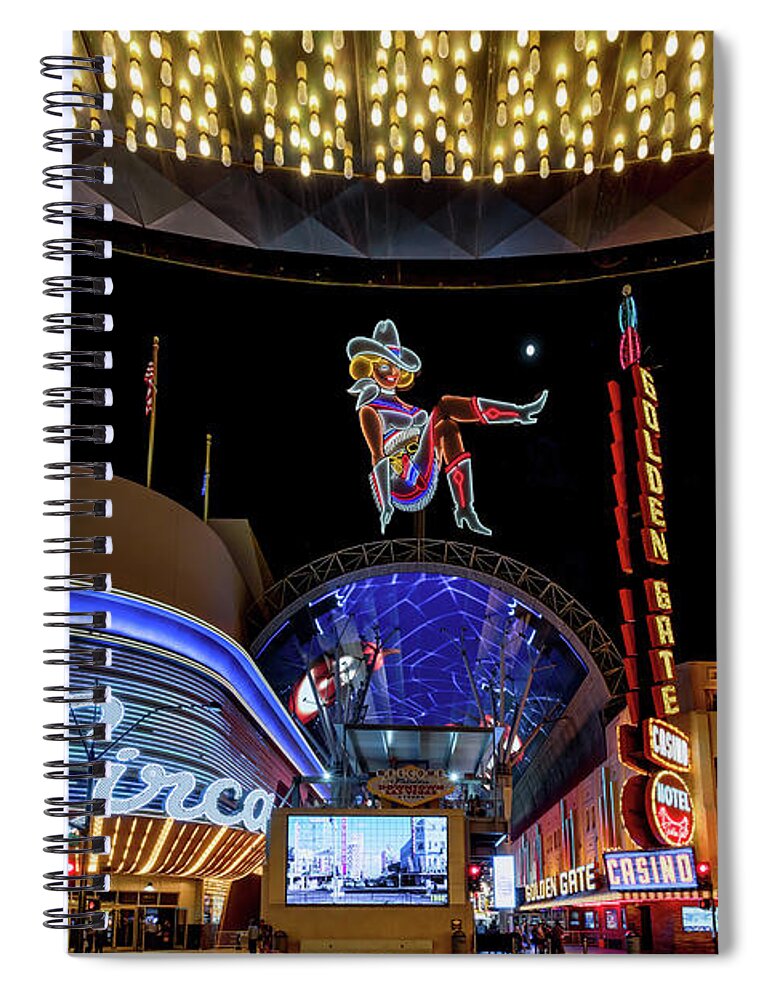 Circa Casino Grand Opening Spiral Notebook featuring the photograph Circa Casino and Golden Gate Casino From the Plaza by Aloha Art