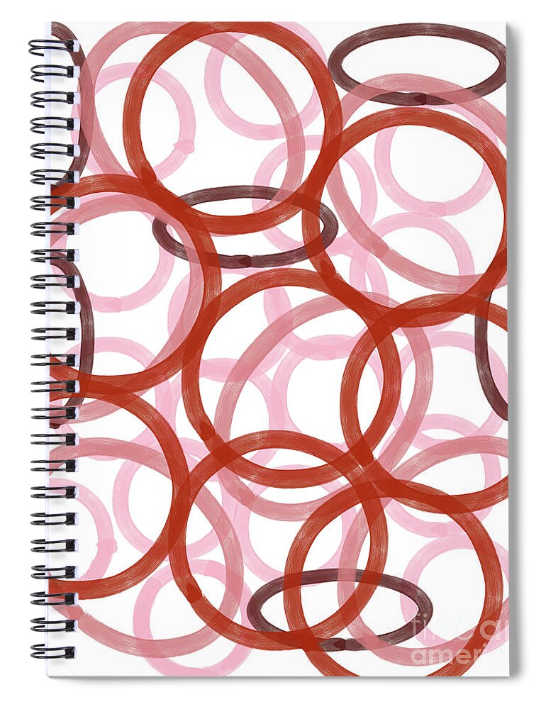 Circles Spiral Notebook featuring the digital art Circular Design in Pinks and Reds by Bentley Davis