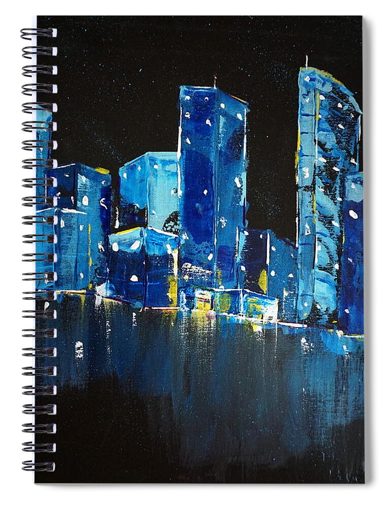 City Spiral Notebook featuring the painting City At Night by Brent Knippel
