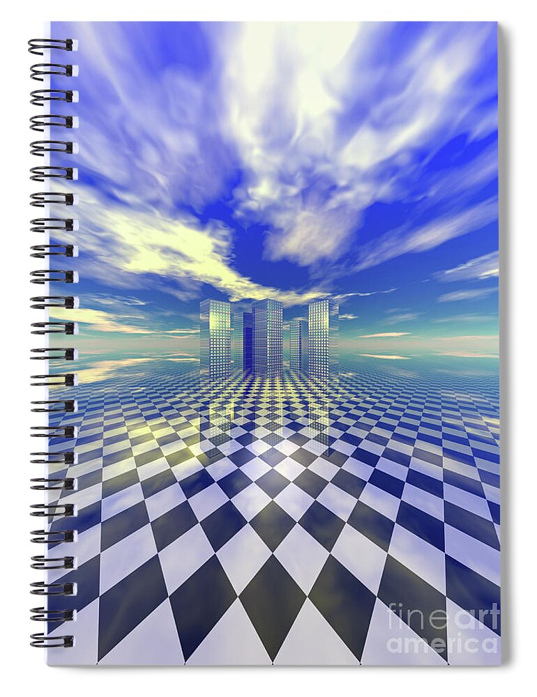 Digital Art Spiral Notebook featuring the digital art City in the Clouds by Phil Perkins