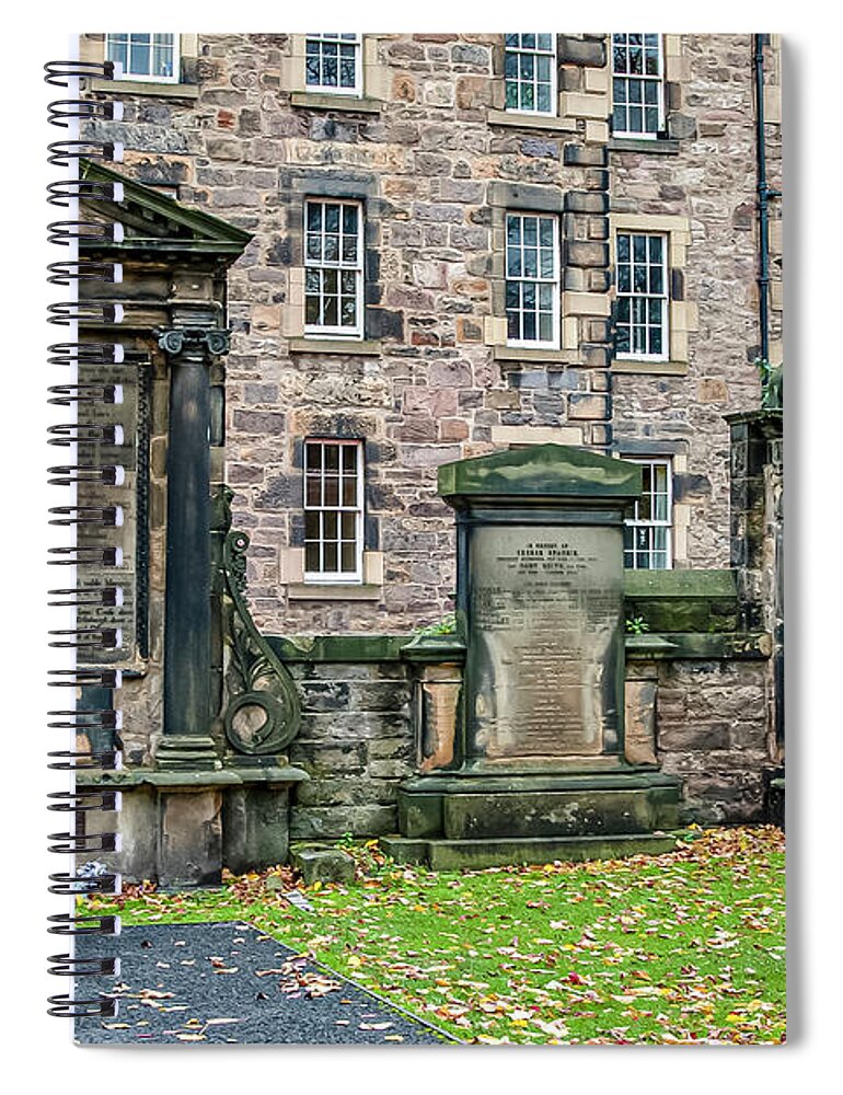 City Of Edinburgh Spiral Notebook featuring the digital art City of Edinburgh Scotland - ancient cemetary by SnapHappy Photos