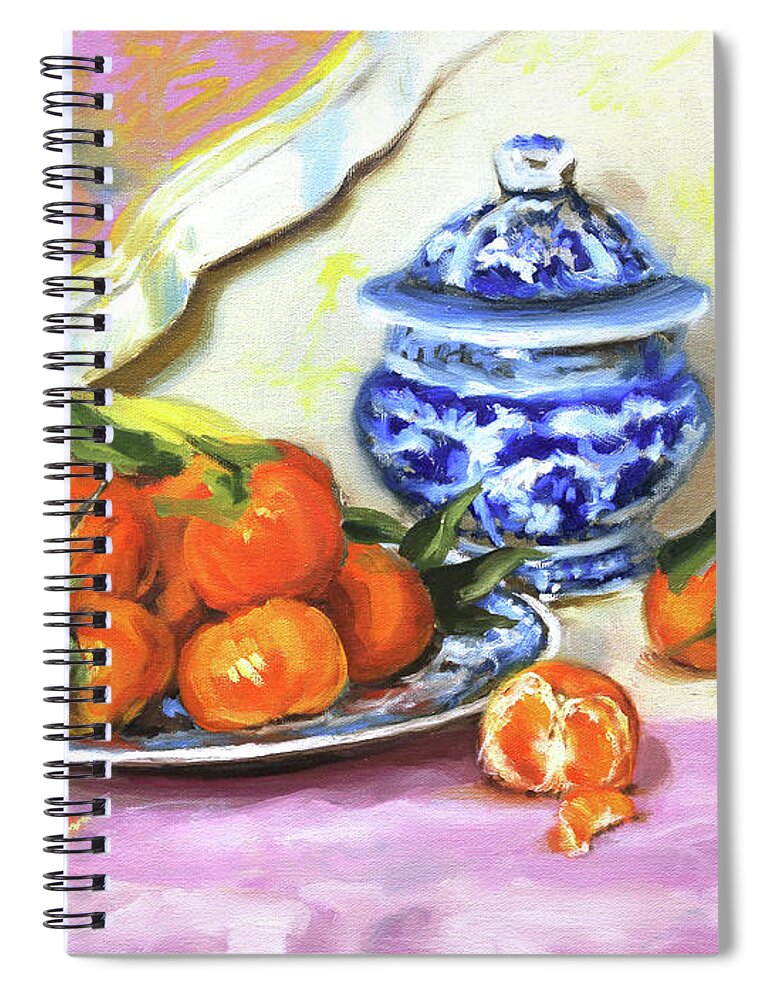 Clementines Spiral Notebook featuring the painting Clementines with Leaves by Roxanne Dyer