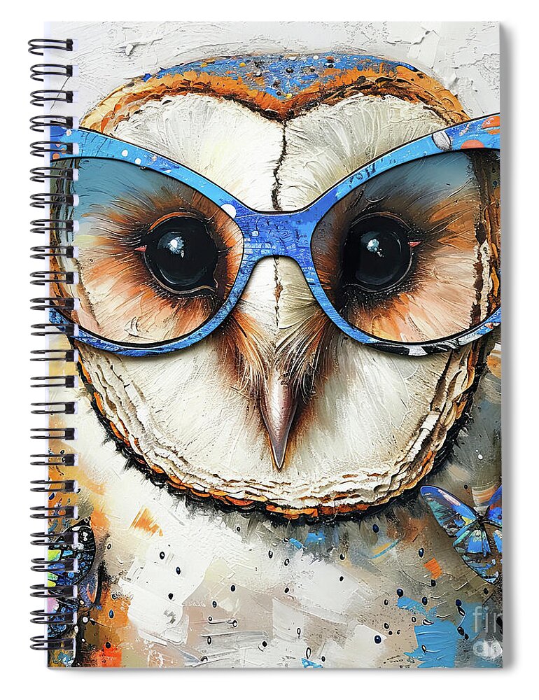 Barn Owl Spiral Notebook featuring the painting Clever Barn Owl by Tina LeCour