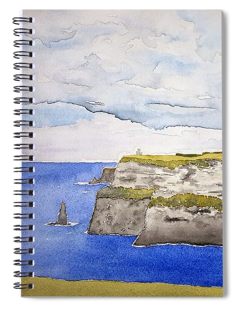 Watercolor Spiral Notebook featuring the painting Cliffs of Moher by John Klobucher