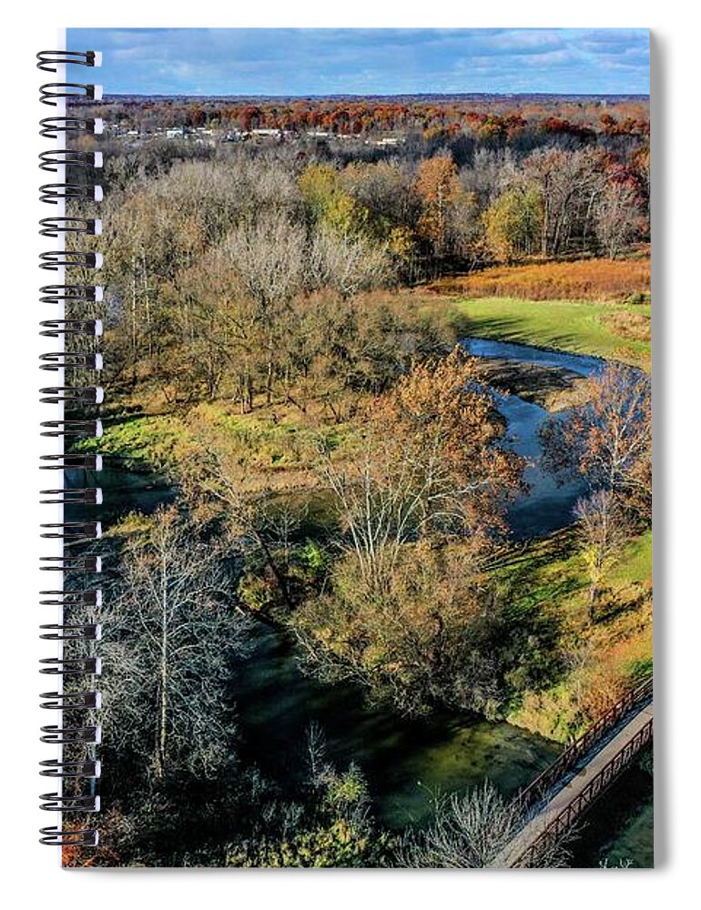 Rochester Spiral Notebook featuring the photograph Clinton River in River Bend PARK DJI_0392 by Michael Thomas